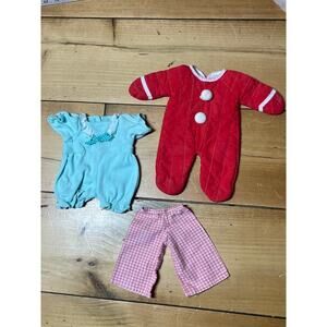 Vintage mix lot of 3 baby doll clothes. One piece. pants & red snow suit.